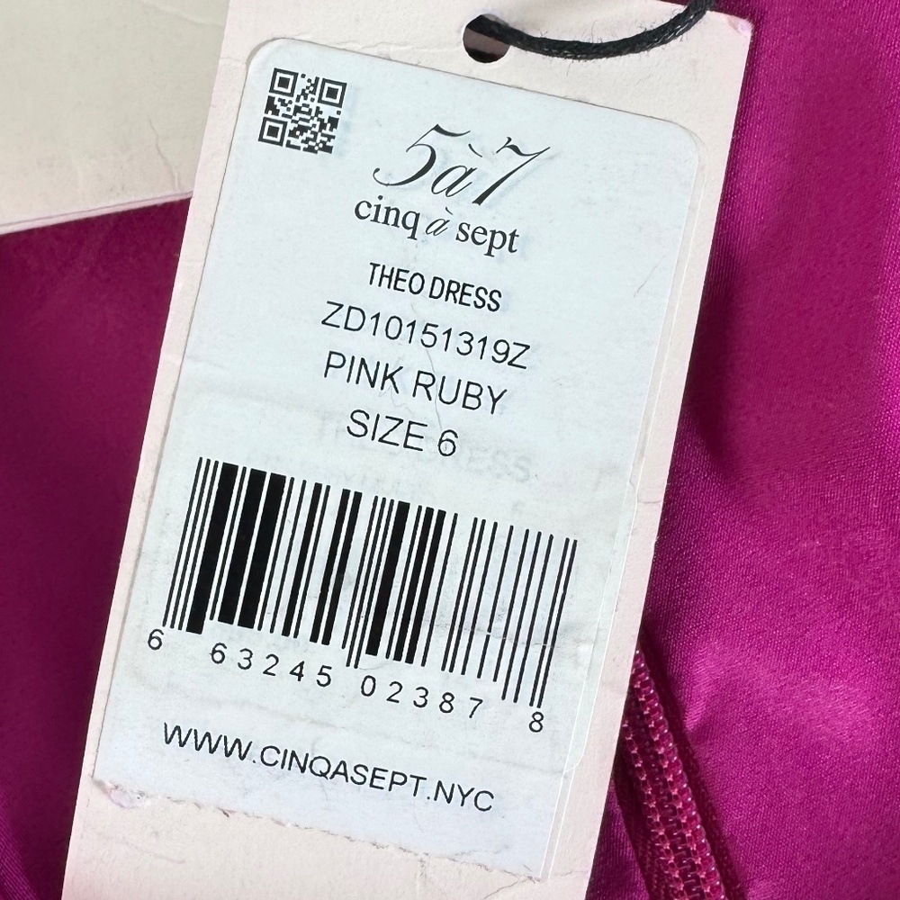 Cinq‎ A Sept Theo NWT Pink Ruby Faux Wrap Side Ruched Dress Sz 6 - Picture 8 of 12